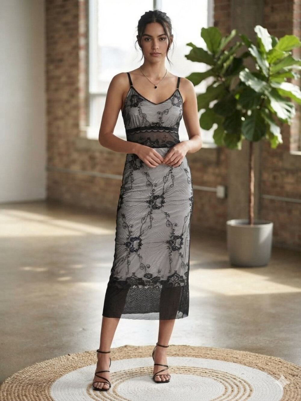 Vintage 90s Y2k Tristan & Iseut Mesh Layered Slip Dress Grunge Gothic Romantic